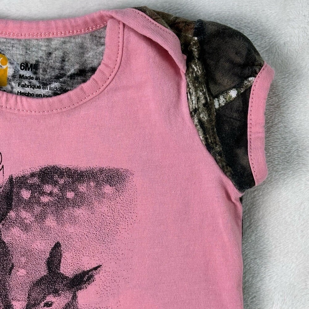 CARHARTT Pink Mossy Oak Hunting Deer Graphic Camo Sleeve Infant Girl Bodysuit 6M - Picture 6 of 13